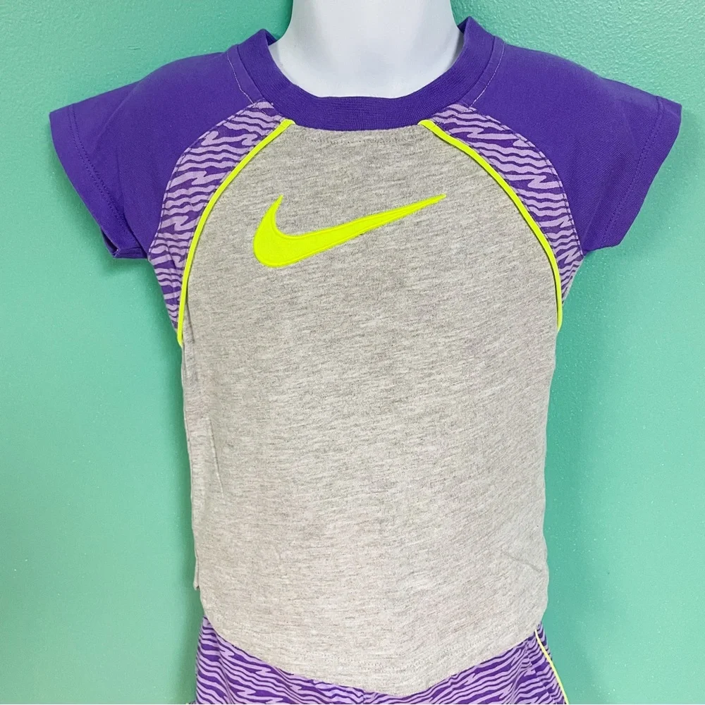 Nike Gray Purple & Neon 2-Piece Activewear Top & Shorts Set Girls Size 4